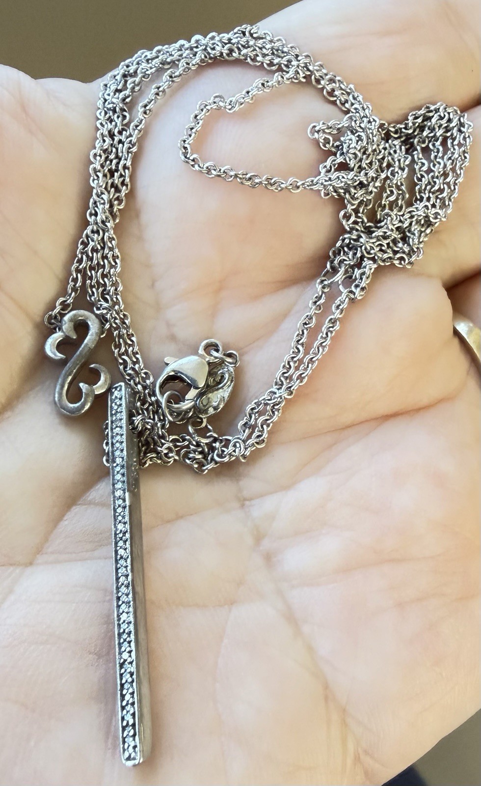 Jane Seymour Open Hearts Diamond Bar/Open Heart Layered Cable Chain Necklace