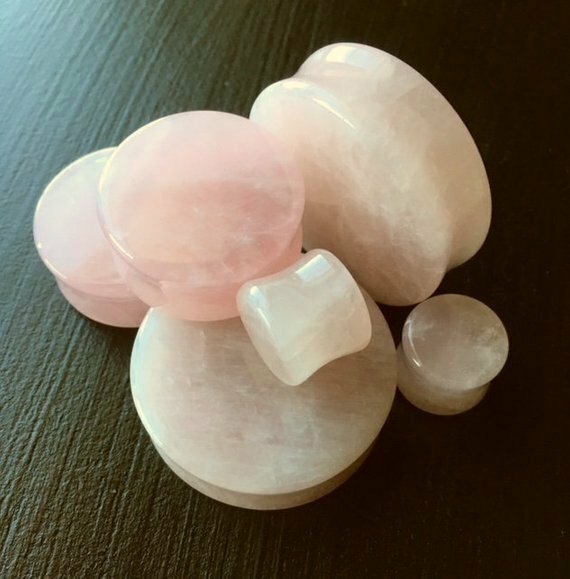 PAIR Rose Quartz Organic Stone Plugs Gauges – up to 38mm available!
