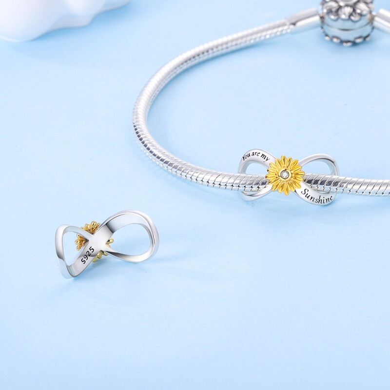 MULA 925 Sterling Silver Charm AAA CZ Endless Yellow Sunflower Bead fit Bracelet