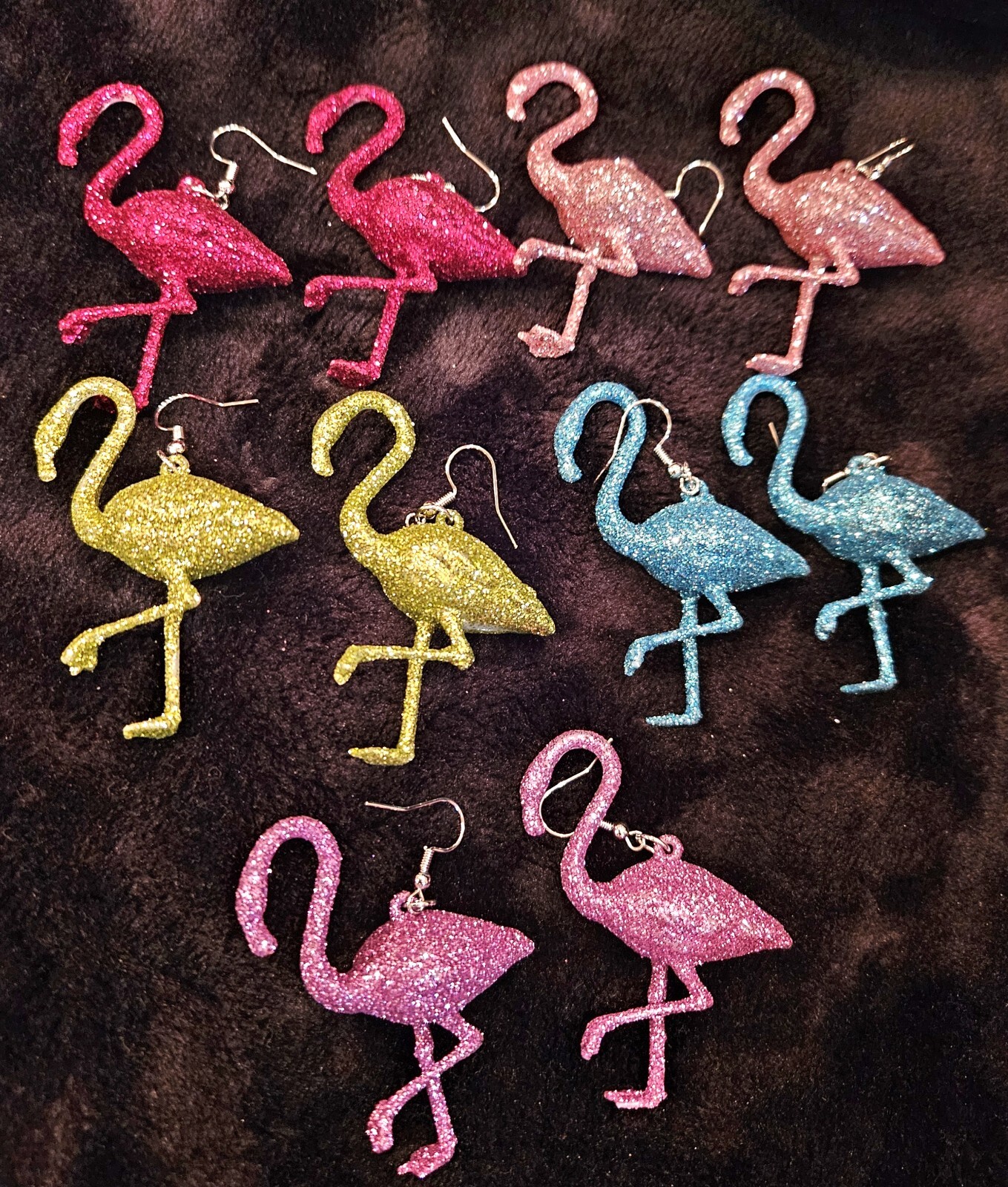 FLAMINGO GLITTER EARRINGS HANDMADE! (5 DIFF COLORS TO CHOICE FROM) FUN EARRINGS!