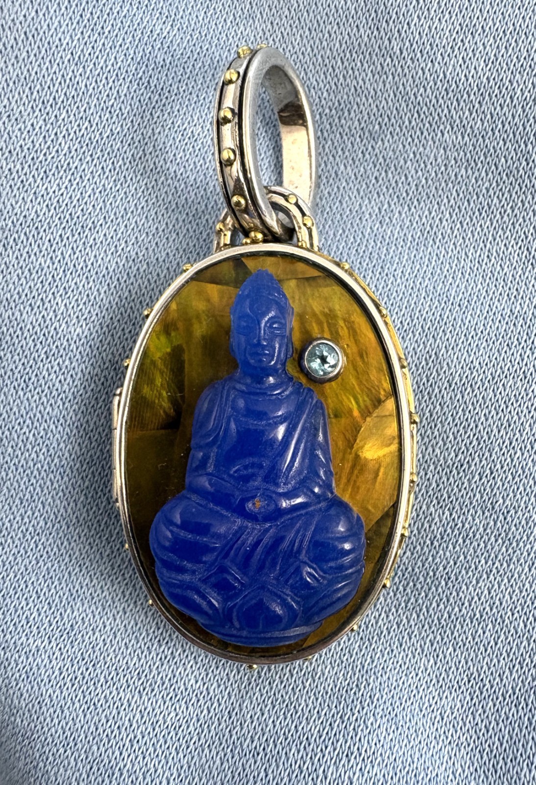 Sajen Big Sterling Silver, Bronze and Gemstone Buddah Locket Pendant 2 1/2″