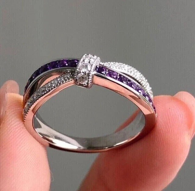 2Ct Round Cut Simulated Amethyst Wedding Women’s Ring 14K White Gold Plated
