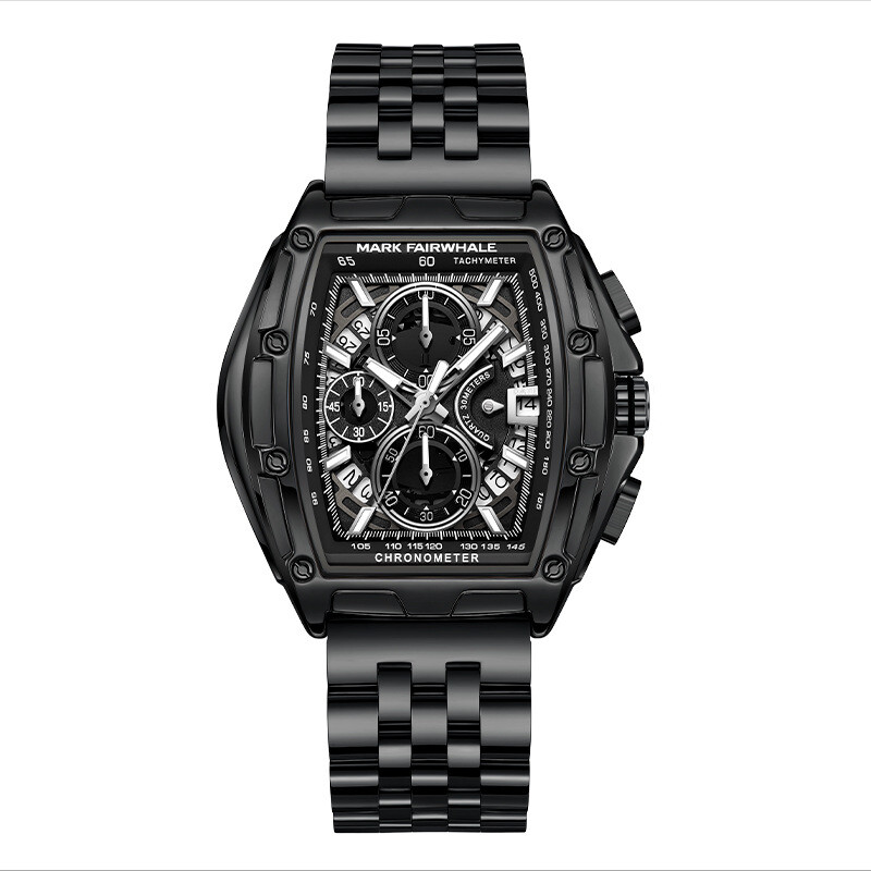 MARK FAIRWHALE Tonneau Multi functional Calendar Night Light Quartz Men’s Watch