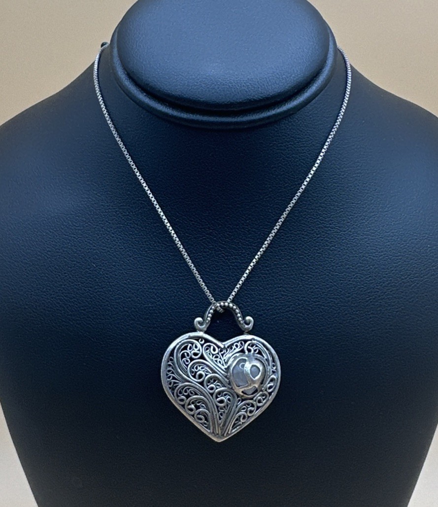 Vintage 925 Sterling Silver Brighton Heart Pendant Necklace