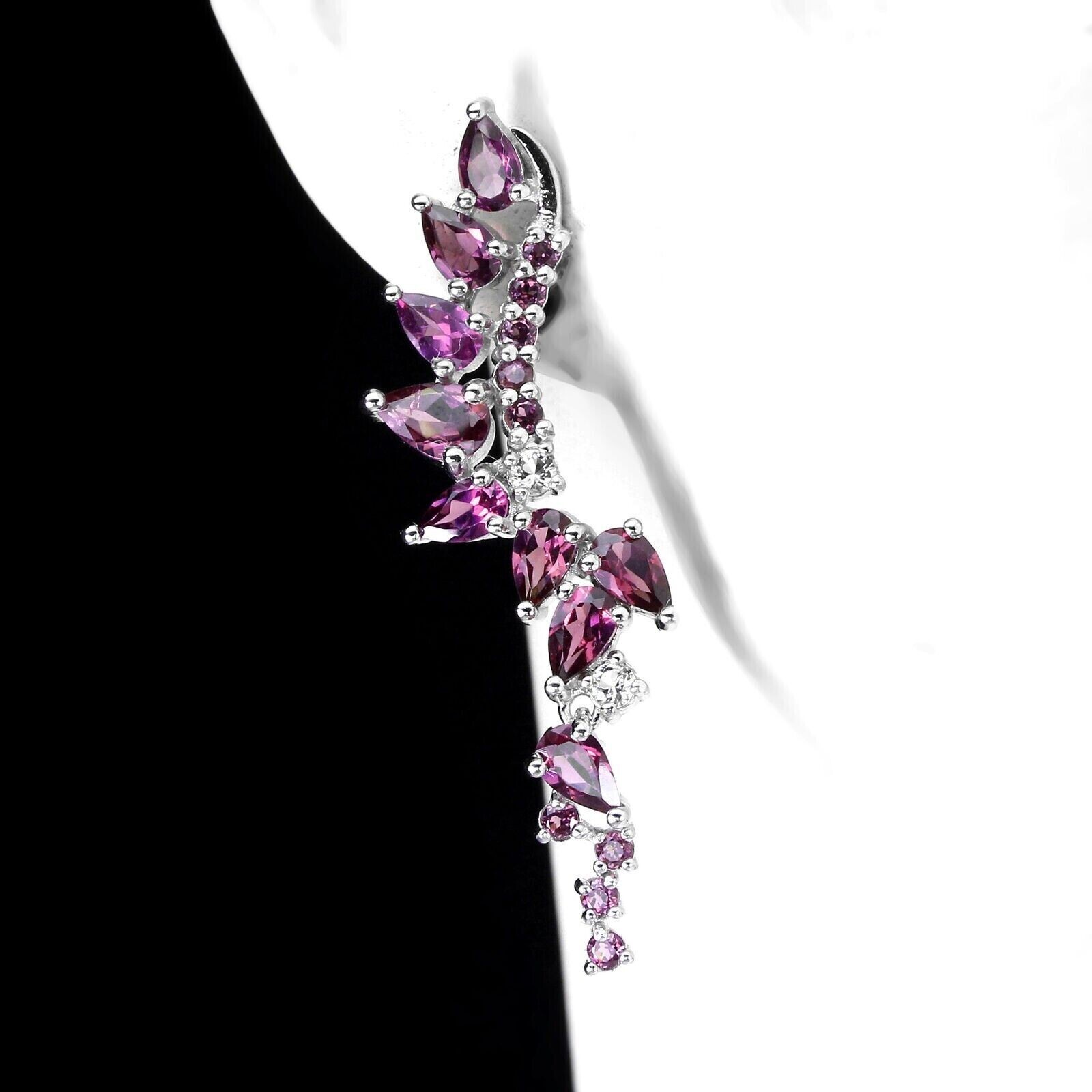 Silver Rhodolite Necklace Earrings Natural Gems Solid Sterling 17 to 19 Inch