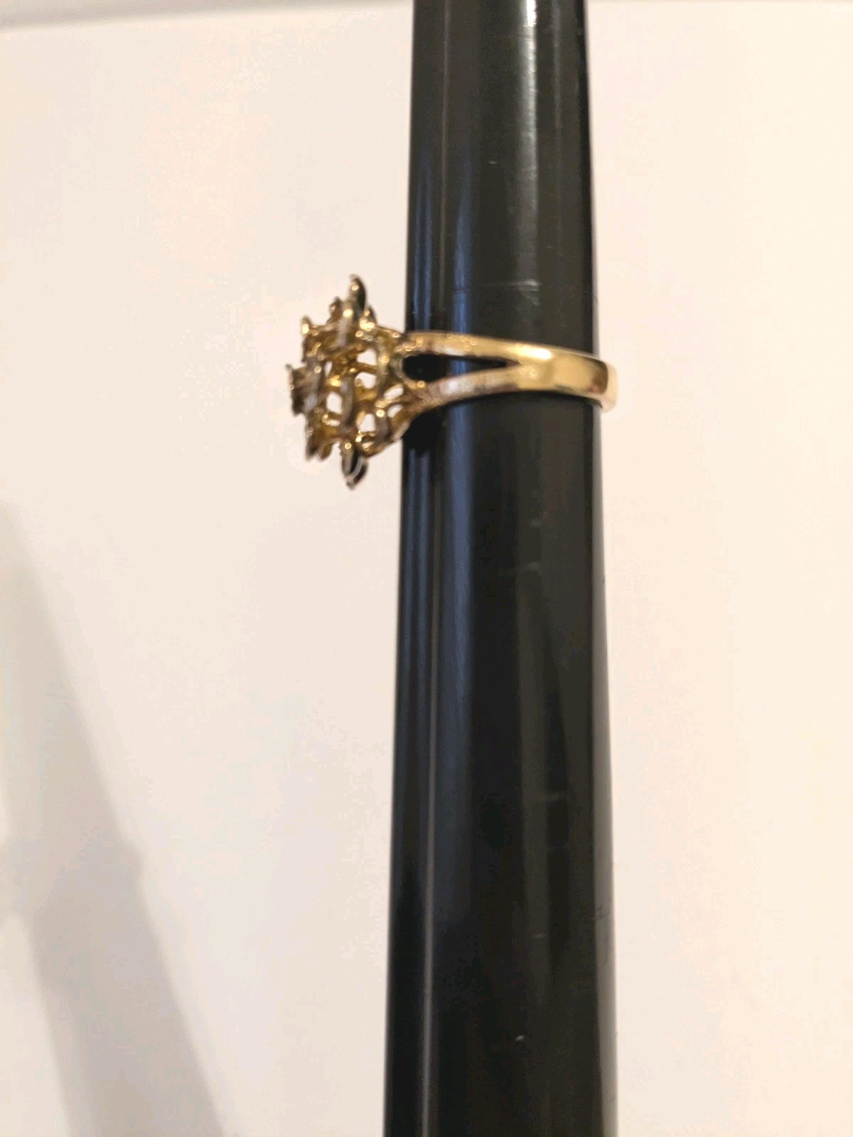 Signed M Gold Plated 925 Silver Dome Flower Nugget Style Cocktail Ring. Size 8.