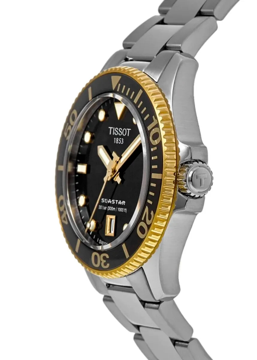 New Tissot Seastar Black Dial 2 Tone Gold 36mm Quartz Watch T1202102105100
