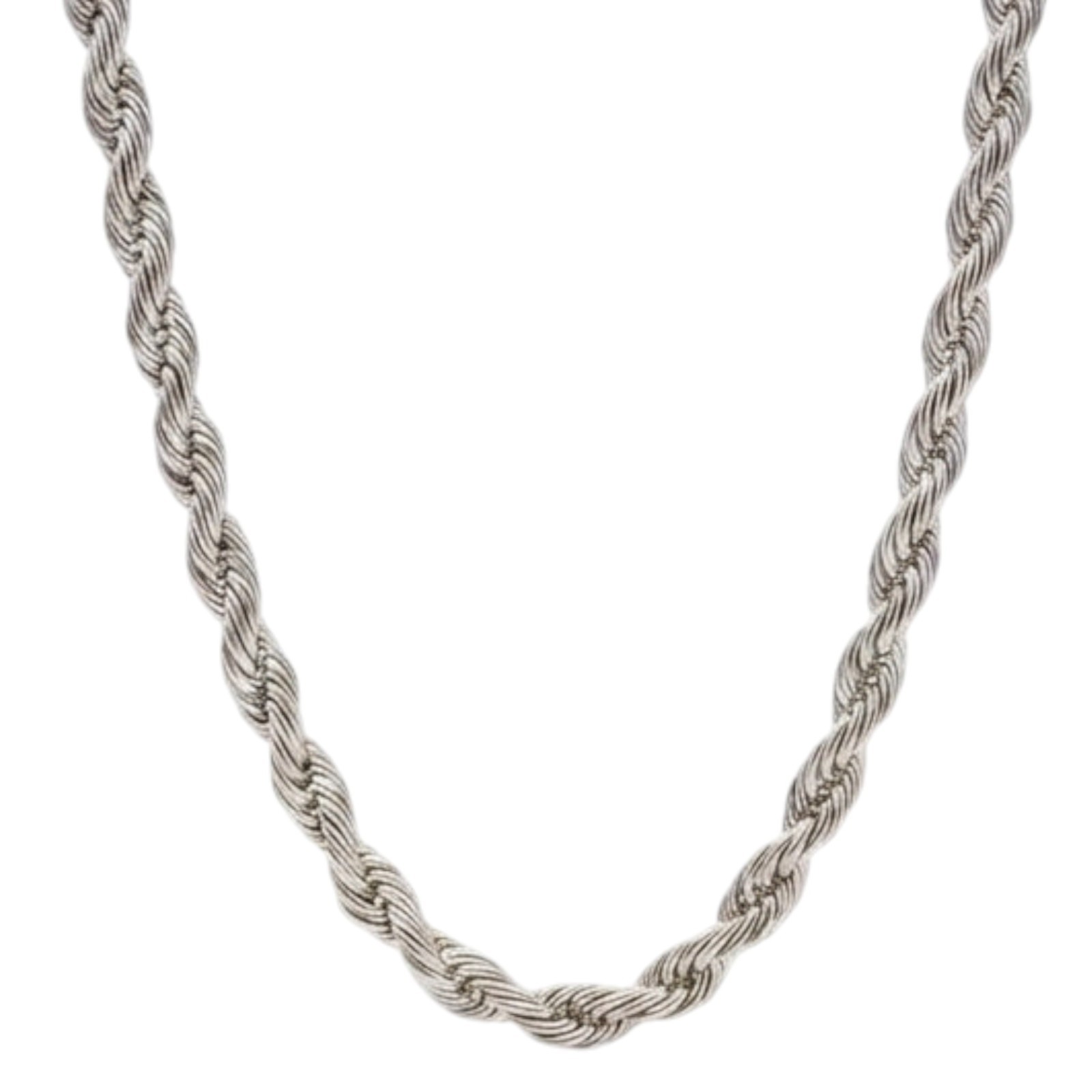 5mm Rhodium Plated Stainless Steel Rope Chain Necklace Men Women 16-30″ Italian