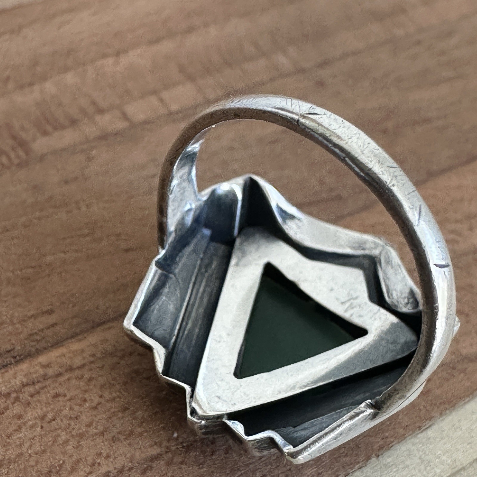 Vintage LCW Art Decor Ring 5.25 Green Chrysoprase Marcasite 925 Sterling 3.7g