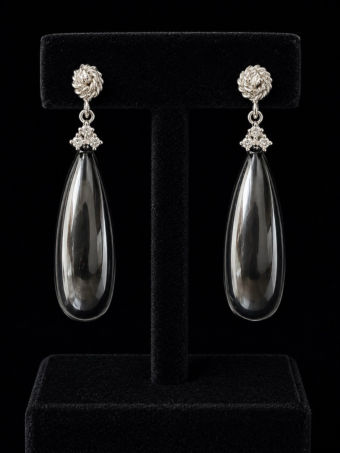 Vintage 14K White Gold Black Onyx & Diamond Drop Earrings, 62 CTTW, 13.69g