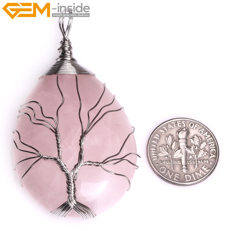 Natural Tree Life Sandstone Aventurine Jewelry TearDrop Pendant Necklace Reiki