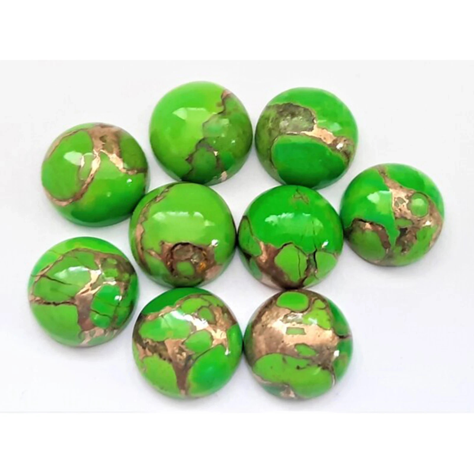 AAA+ Green Copper Turquoise Cabochon Round Shape Loose Gemstone