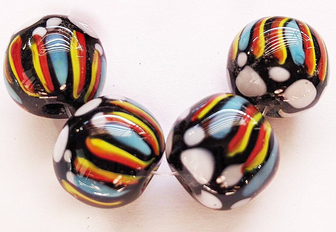 Handmade Lampwork Glass Beads Rainbow Colors 18 x 16mm Round Shape 4 Beads (#r1)