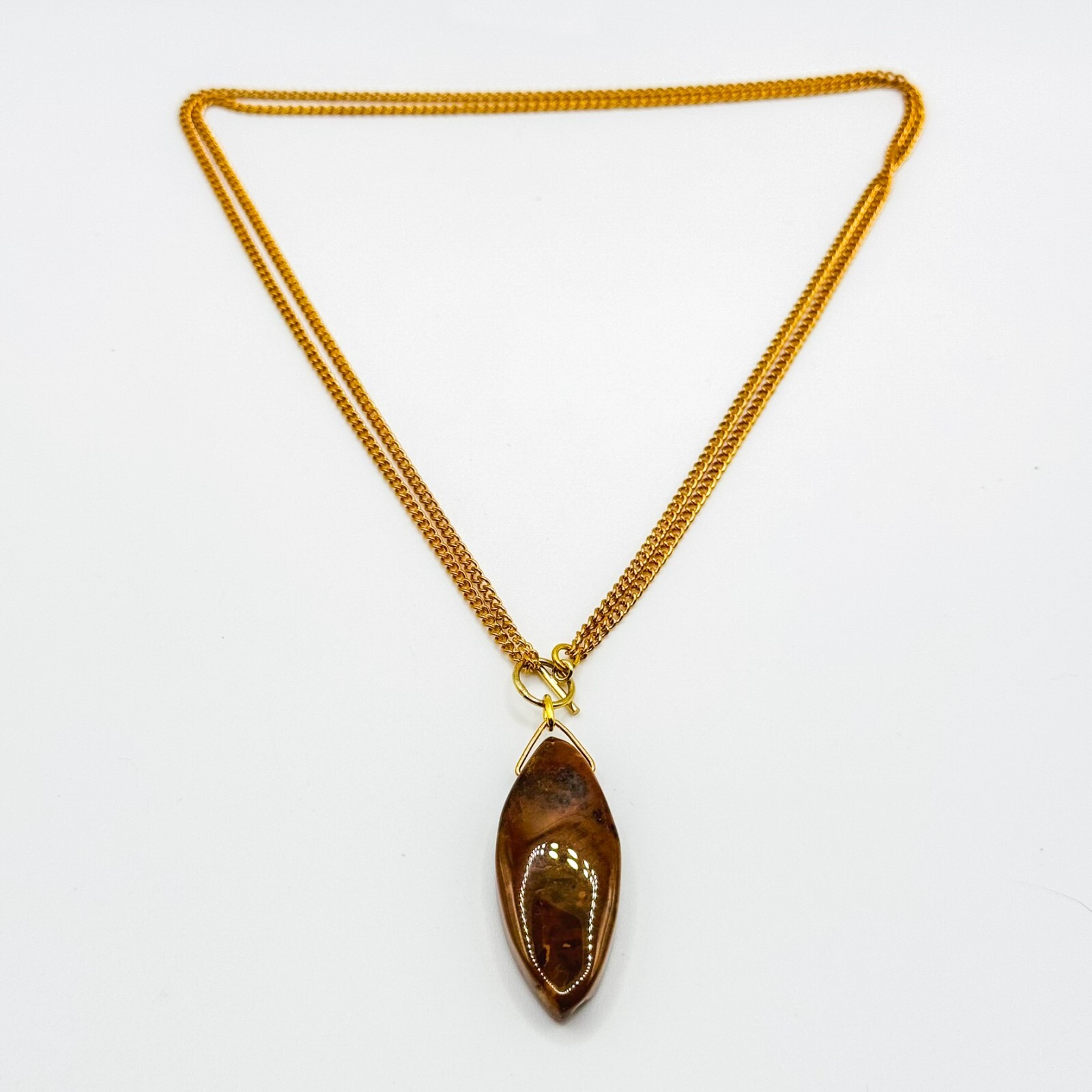 Vintage 14ct Rolled Gold Curb Chain Pendant Necklace 40cm Polished Stone Filled