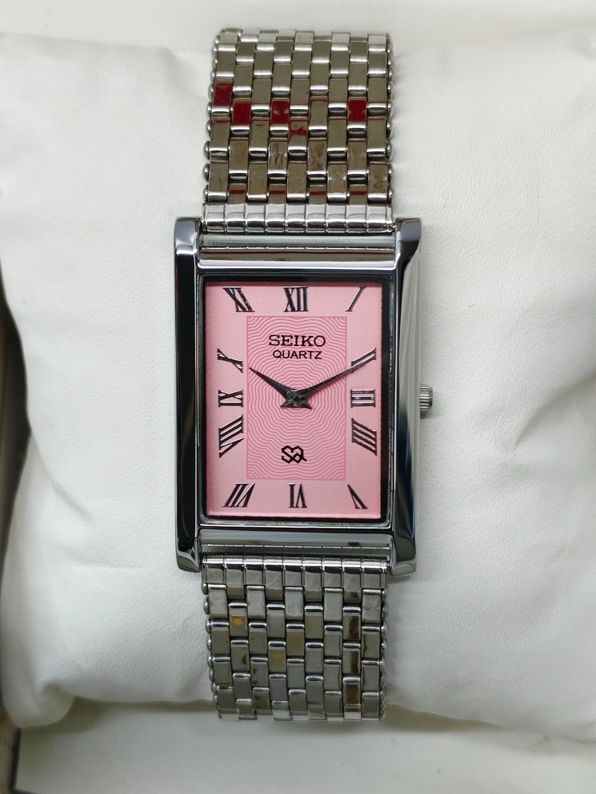 Vintage Refurbished Seiko Slim Tank Pink Quartz Japan Men s Wrist Watch