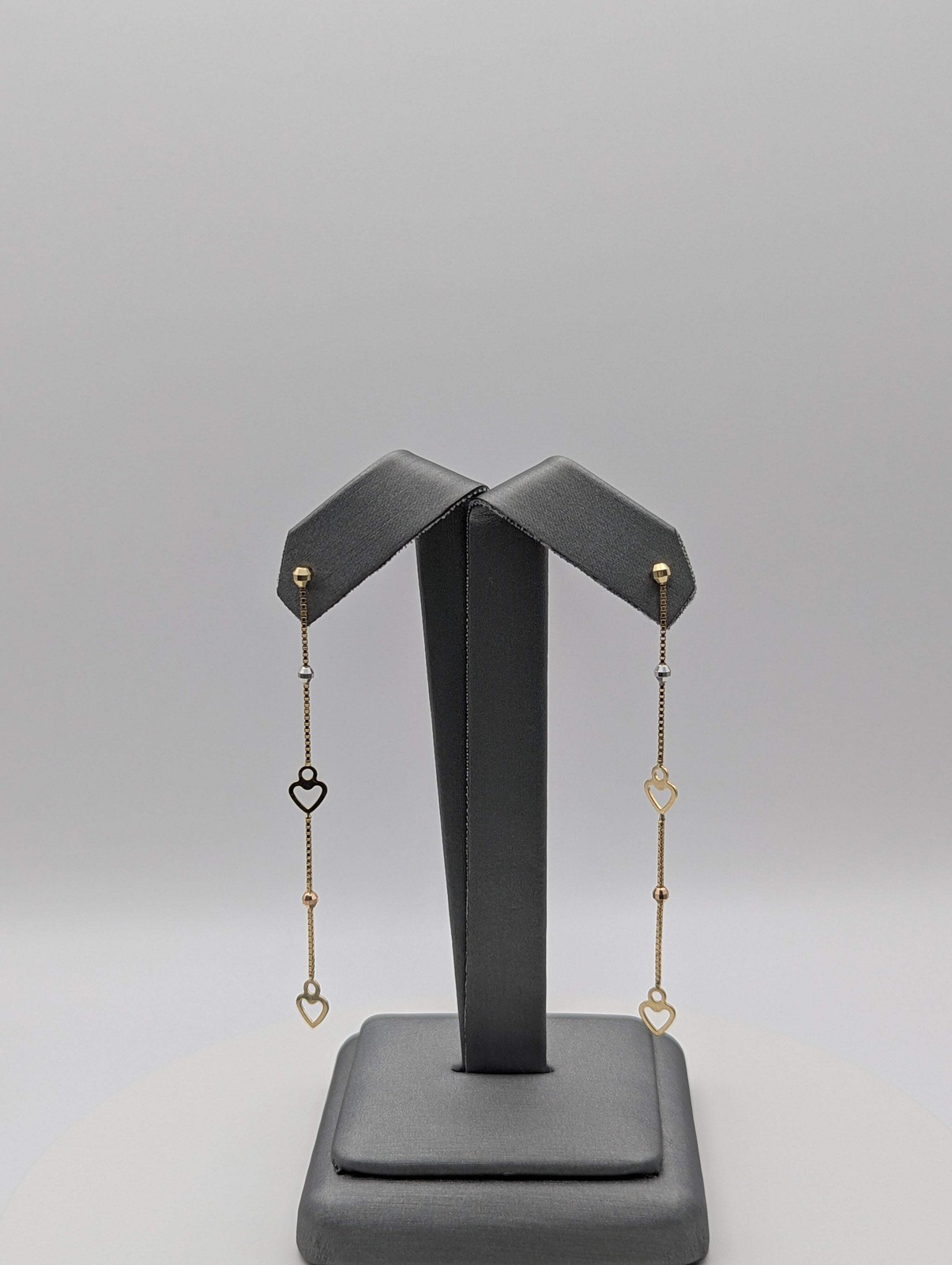 14K YG Tri Color Heart Dangly Earrings