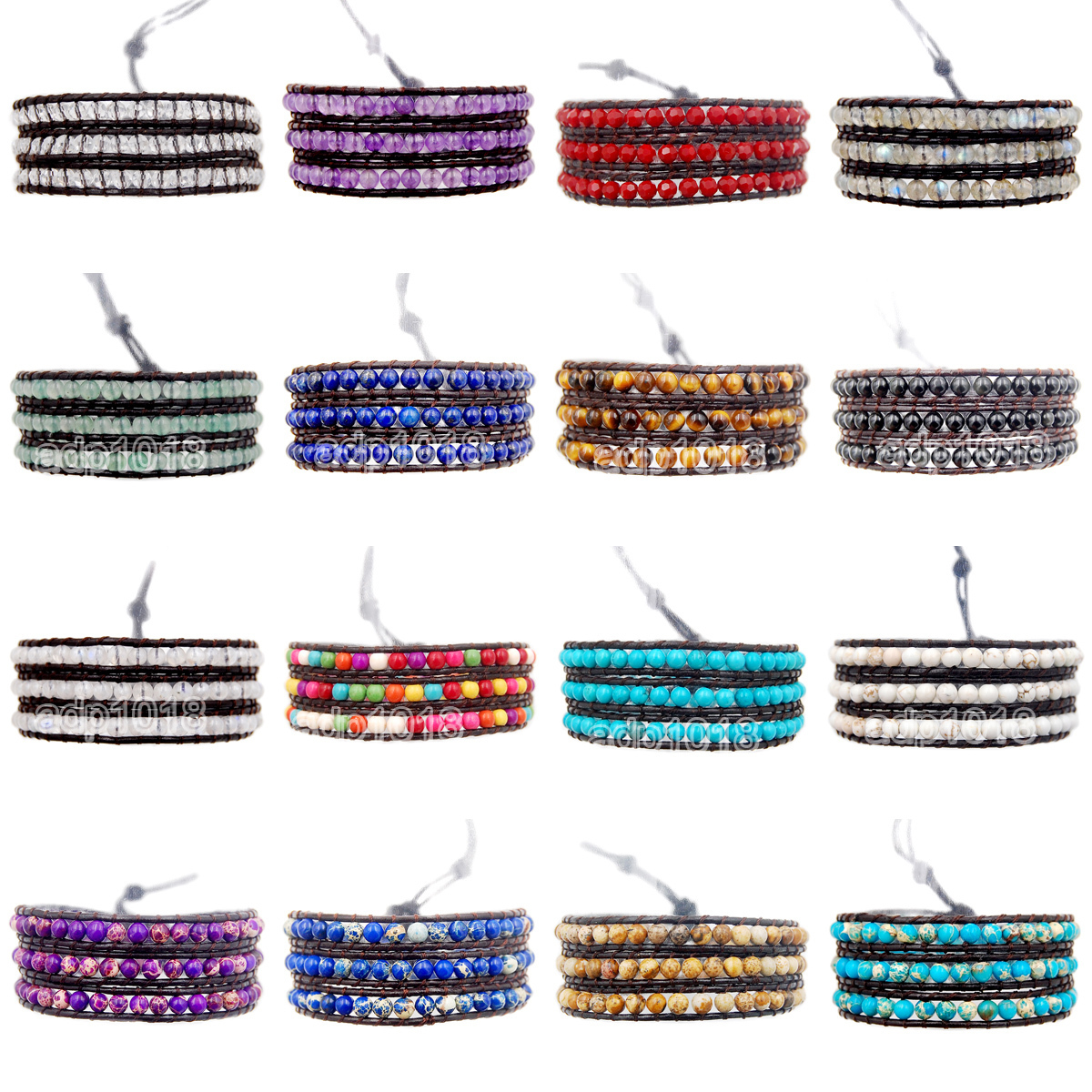 Hot Colorful Hand Made Mixed Crystal and Gemstones Beads Wrap Leather Bracelet
