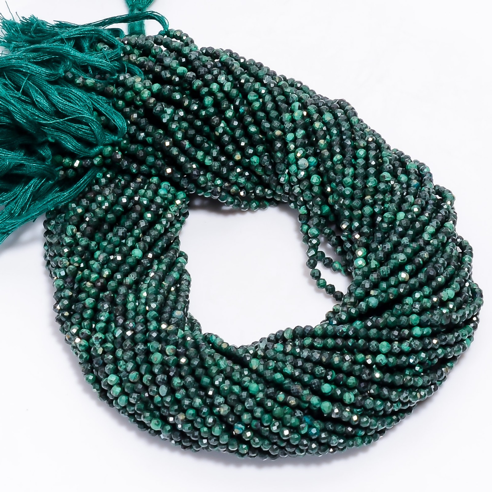 Natural Malachite Gemstone Round Shape Faceted Beads 3 mm Strand 12″ AB-841