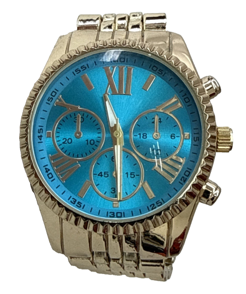 Accutime Watch Corp Gold Tone Blue Dial Chronograph Style Watch WM042915 – 1115