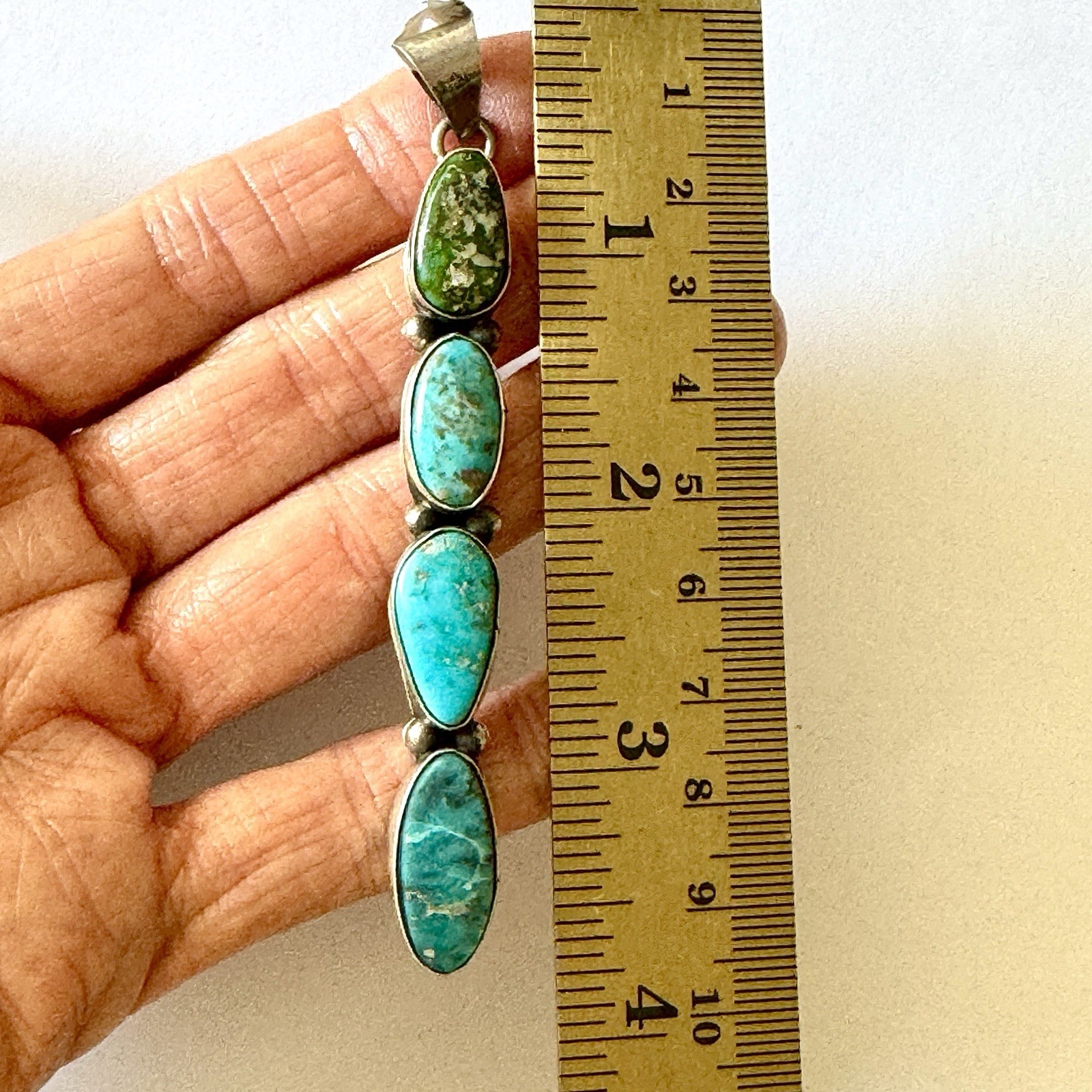 Long Navajo Multi Turquoise Pendant 3.75in Sonoran Gold Sterling Signed T3 Tia