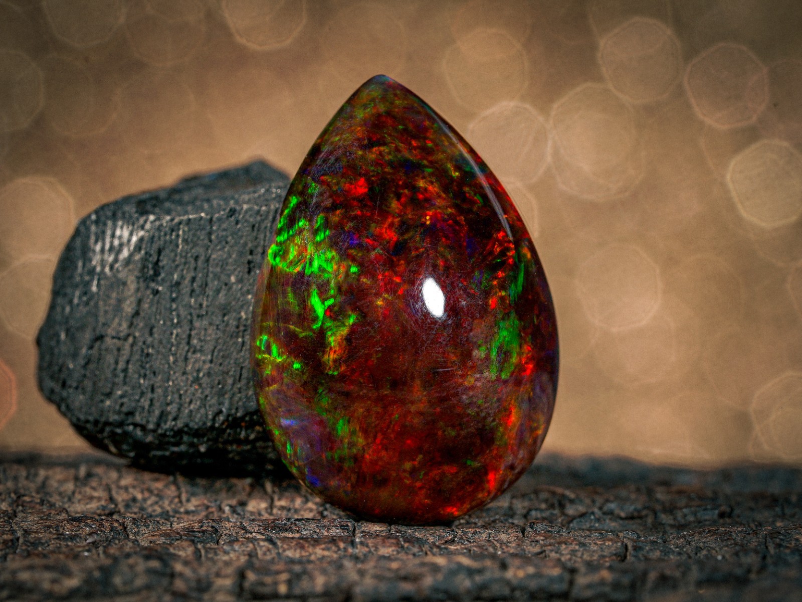 13.20 Carat Ethiopian Black Opal Cabochon 22x15x8 MM Pear Shape Welo Fire Opal