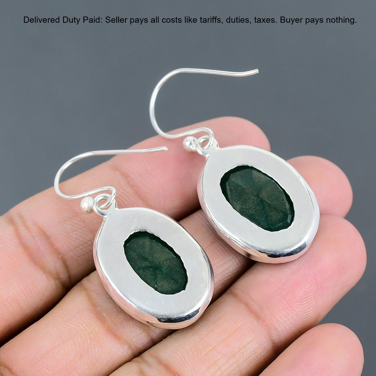Valentines Sale 925 Sterling Silver Zambian Emrald Stone Drop Dangle Earrings