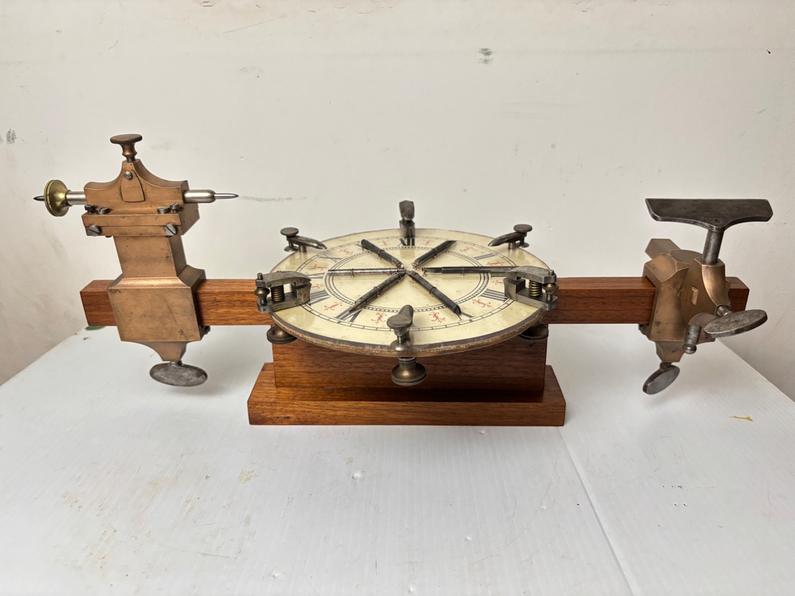 ANTIQUE BRASS AND STEEL WATCHMAKER HOROLOGY CLOCK MANDREL LATHE