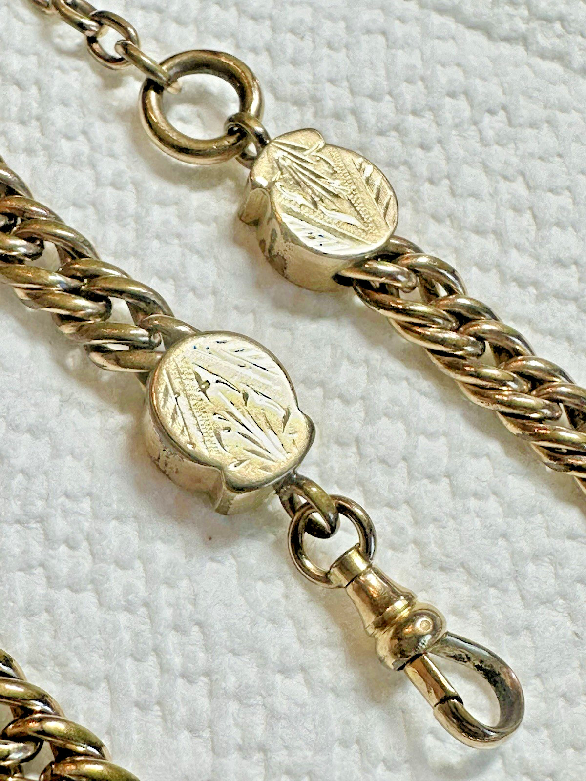 * Fancy Heavy Yellow Gold Filled GF 14 1/4″ Pocket Watch Chain & T Bar J5