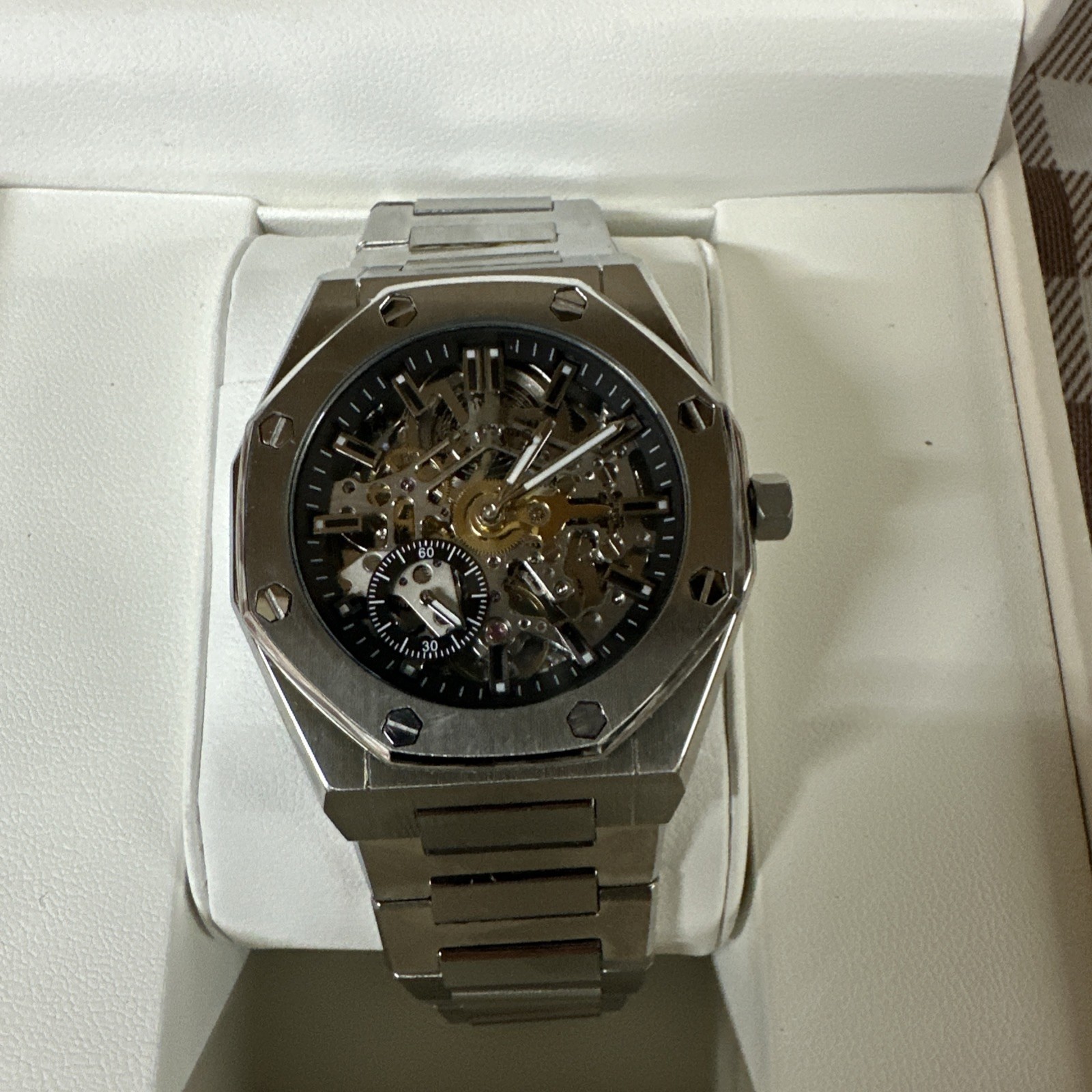 Olevs Skeleton Men’s Watch, Automatic Mechanical, Stainless Steel, Waterproof