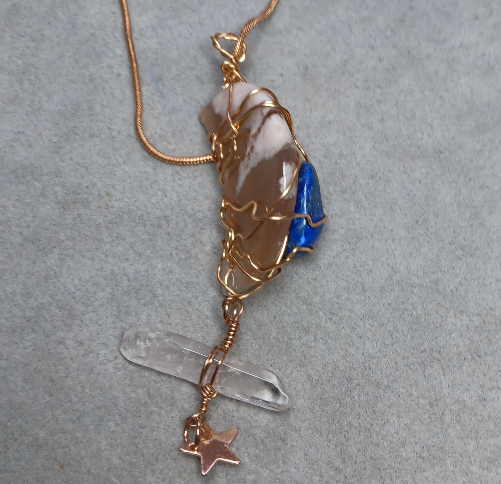 Wire Wrapped Jewelry Moon Pendant Star Necklace Agate Quartz Crystal Lapis Stone