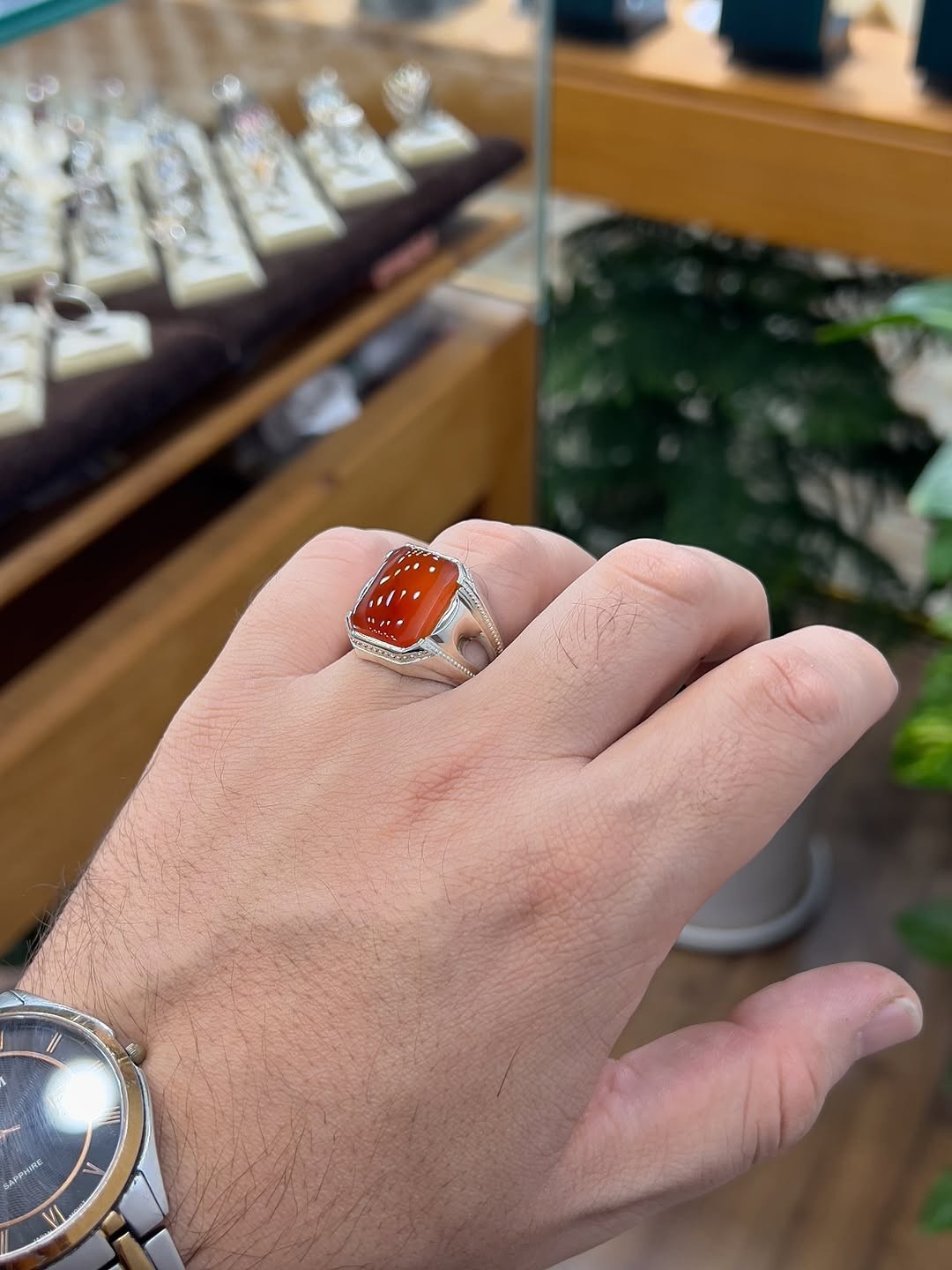 Red Agate Gemstone Silver Ring, Aqeeq Ring, Sterling Silver Handmade 925 silver
