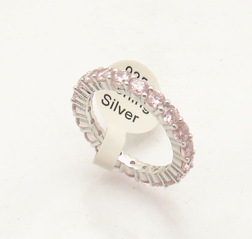 Full Eternity Simulated Pink Sapphire CZ Band Ring Anti-Tarnish REAL 925 Silver