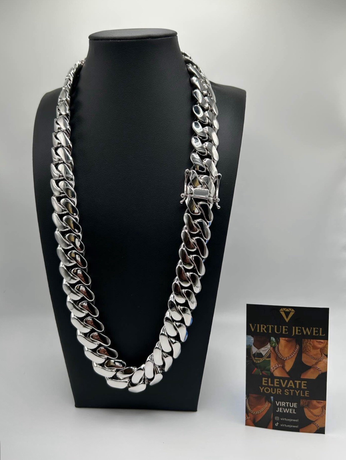 14K Stamped White Gold Silver Plated Miami Cuban Chain 20mm 24” 22” 20”