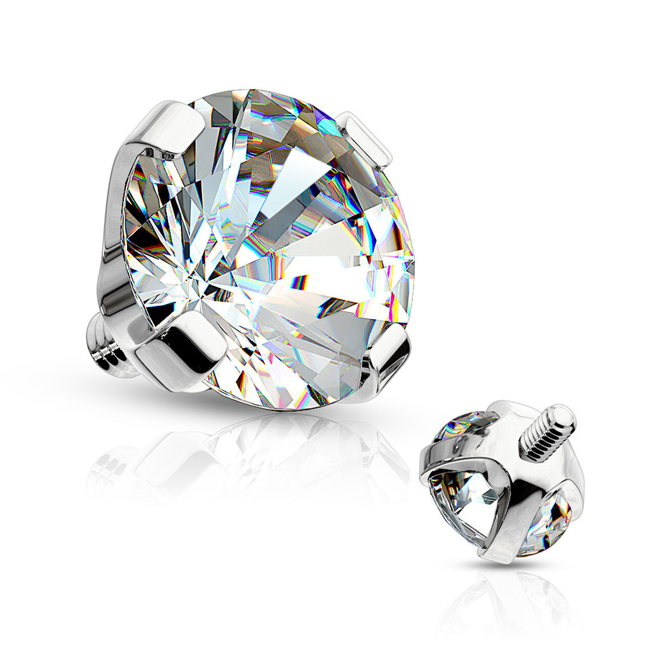 14K Yellow Gold 14G Dermal Anchor Top Round Prong Set Gem Internally Threaded