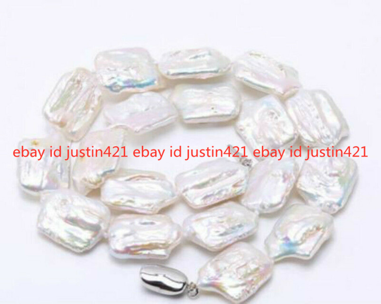 Natural 17×21mm White Rectangle Baroque Freshwater Pearl Necklace 18″ AAA