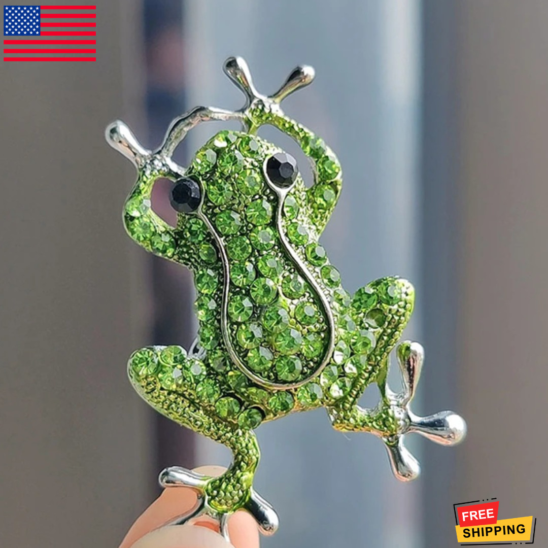 Green Crystal Frog Brooch Gold Rhinestone Animal Pin Fashion Jewelry Gift