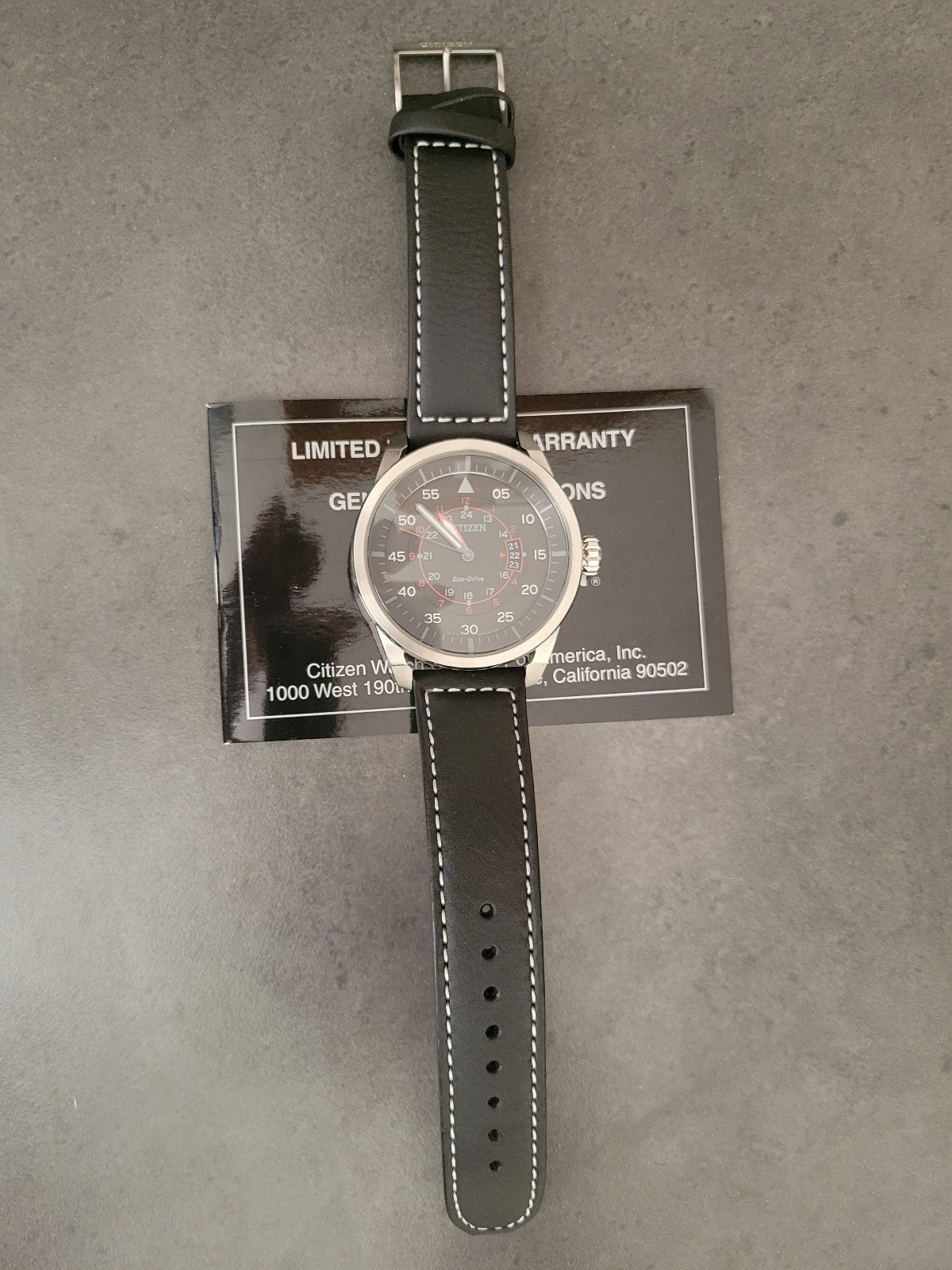 Citizen Eco-Drive Men’s AW1361-01E Sport Stainless Steel Watch with Leather Band