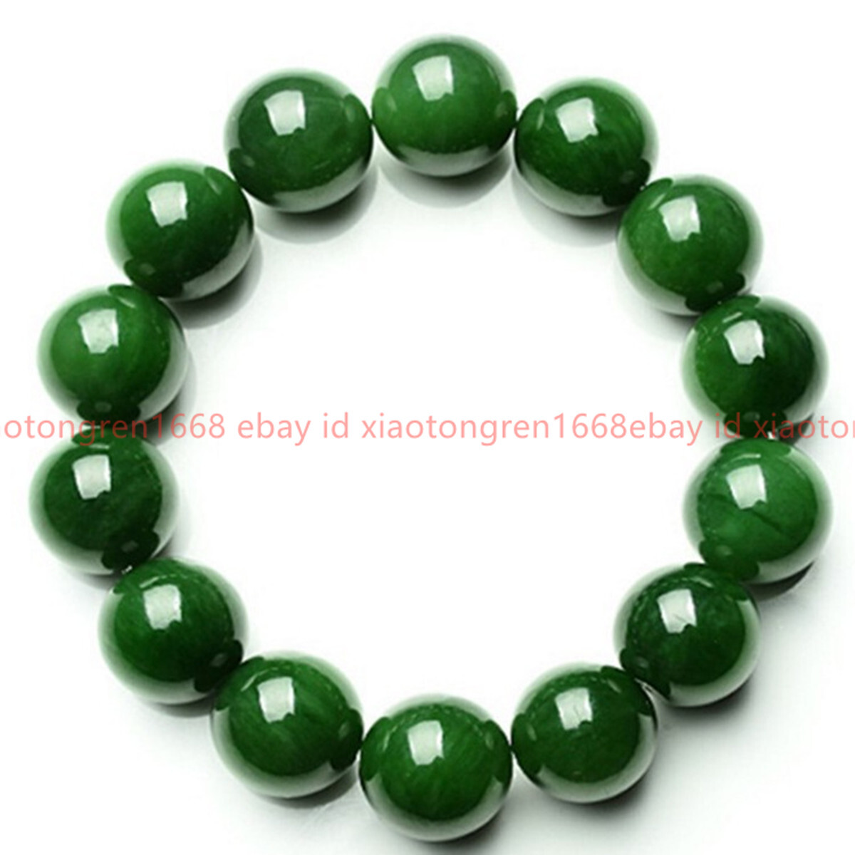 Huge Natural 14mm Green Jade Gemstone Round Beads Stretch Bracelet 7.5-9in