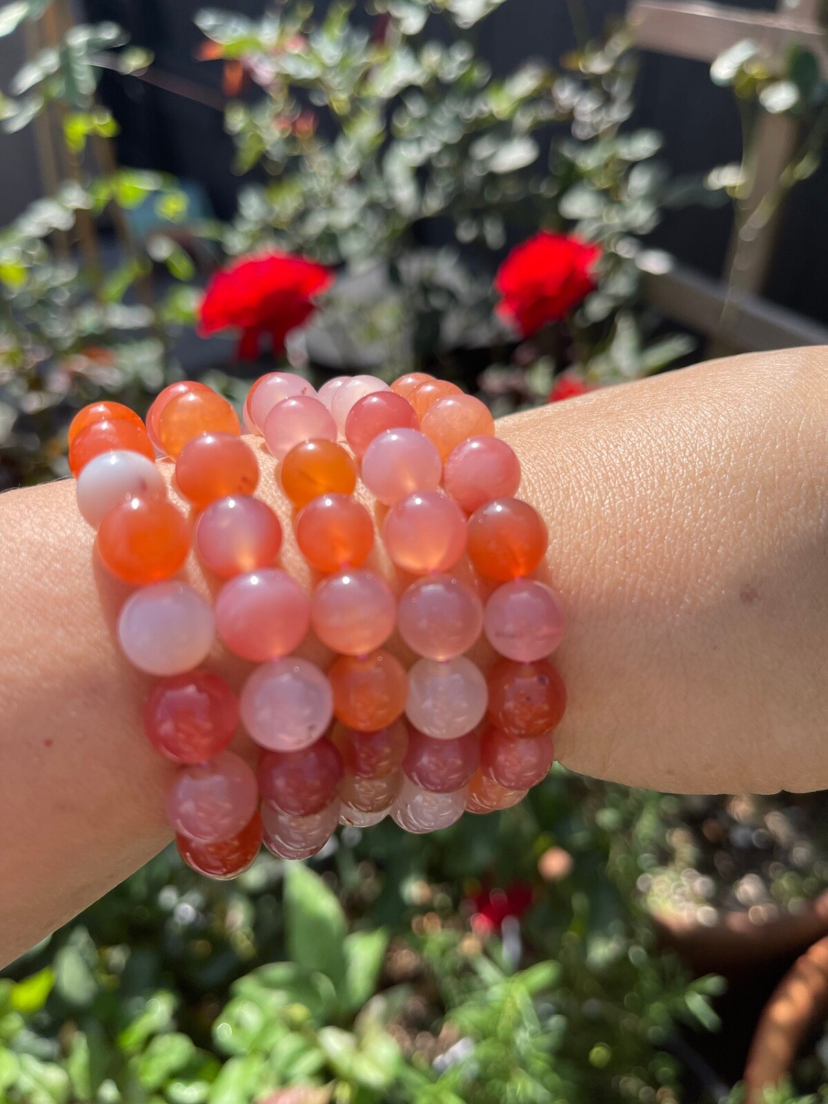 Yan Yuan Agate Bracelet 2 Pieces Set 9mm Stretchy Round Beaded Bracelet