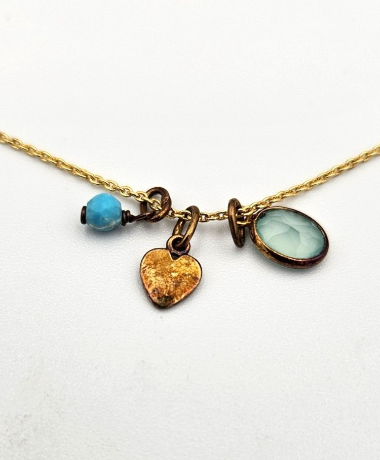 Argento Vivo Triple Pendant Necklace Gold Plated Heart Turquoise Chalcedony