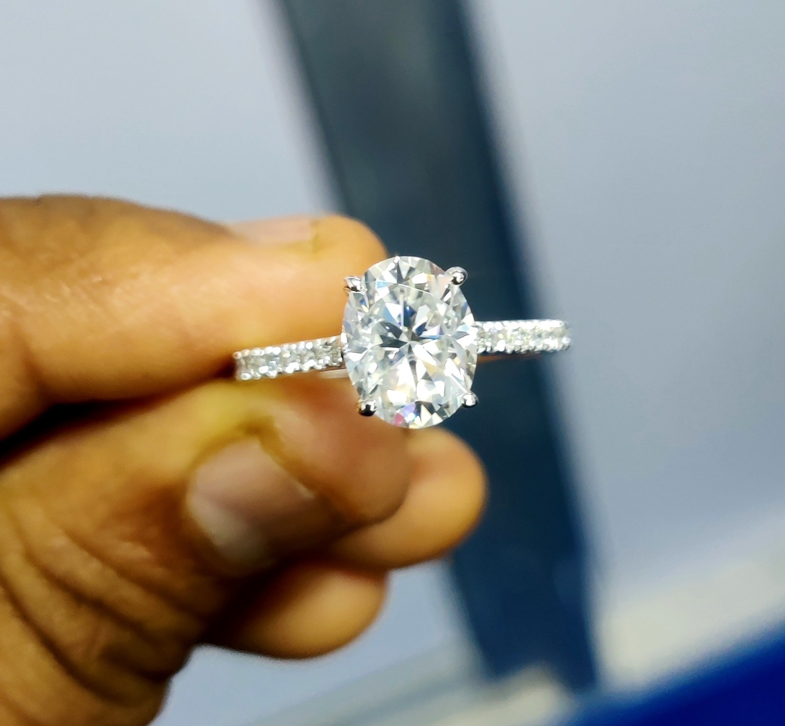 1.20Ct Oval Lab Created Diamond Solitaire Engagement Ring 14KWhite Gold Plated