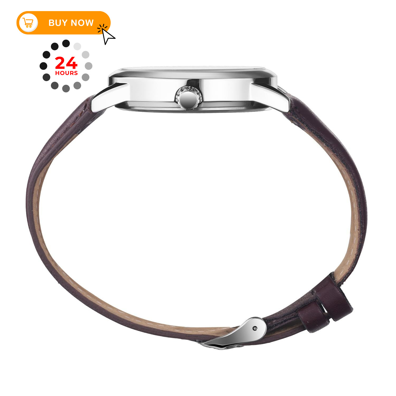 Kakabi Watch for Men, Easy Reader Unisex 03-Reddish-brown/Silver-Tone/White