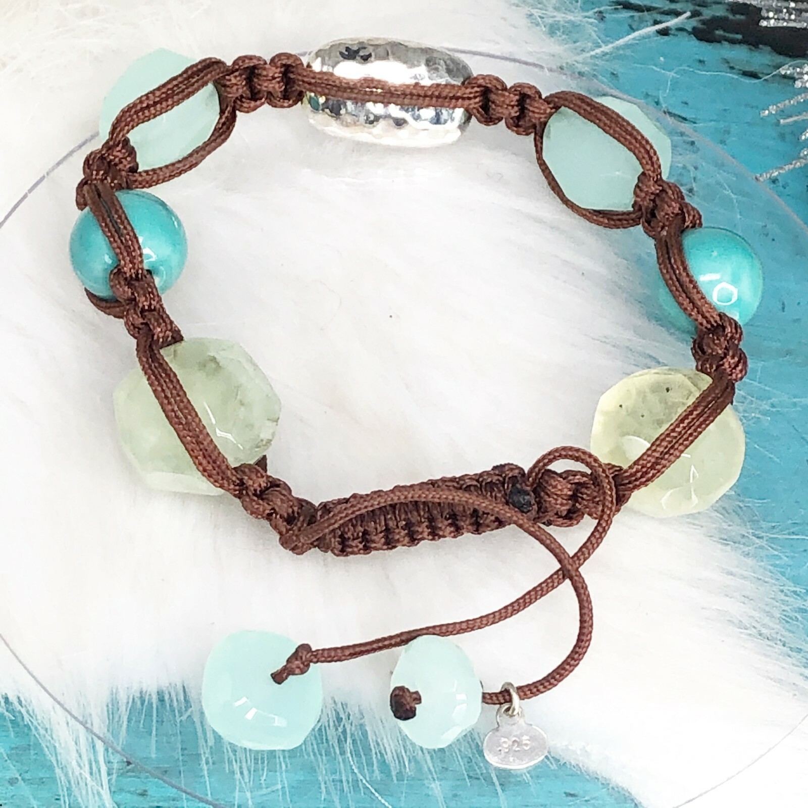 Sterling Silver Tica Rose Green Quartz Aventurine Macrame Knot Bracelet