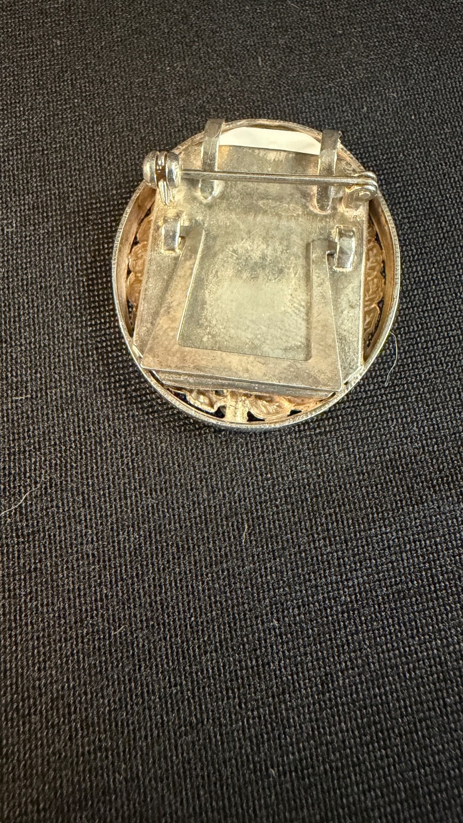 Vintage Sterling & 1OK Gold Diamond Eisel Back Picture Frame Brooch/Pendant