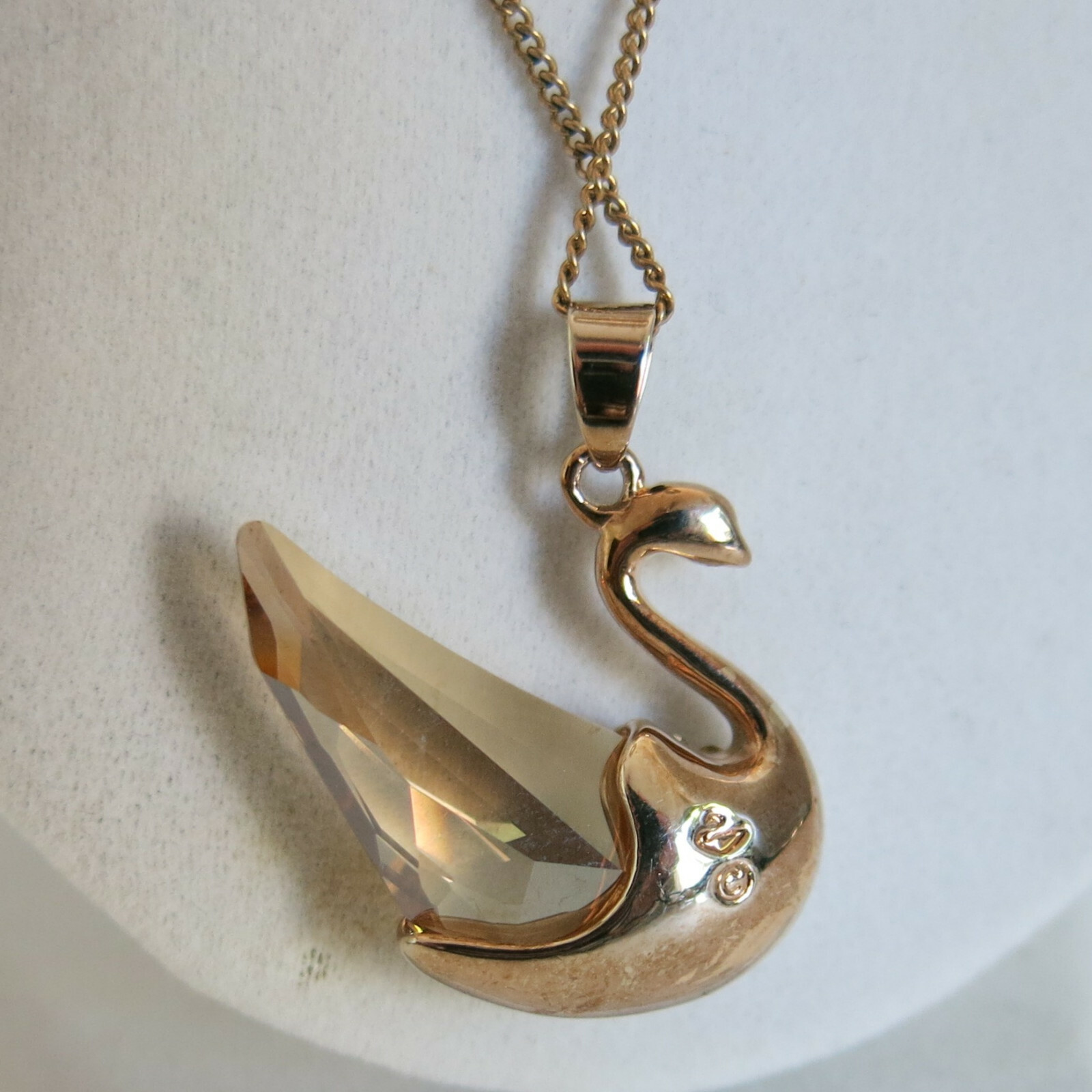 Swarovski Crystal Swan Pendant in Gold Tone Metal & Gold Filled 19 Chain [6611]