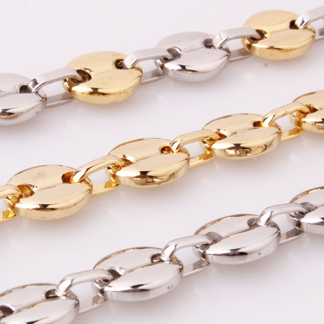 7/9/11mm Top Quality Men Women Stainless Steel Coffee Bean Beads Chain Necklace