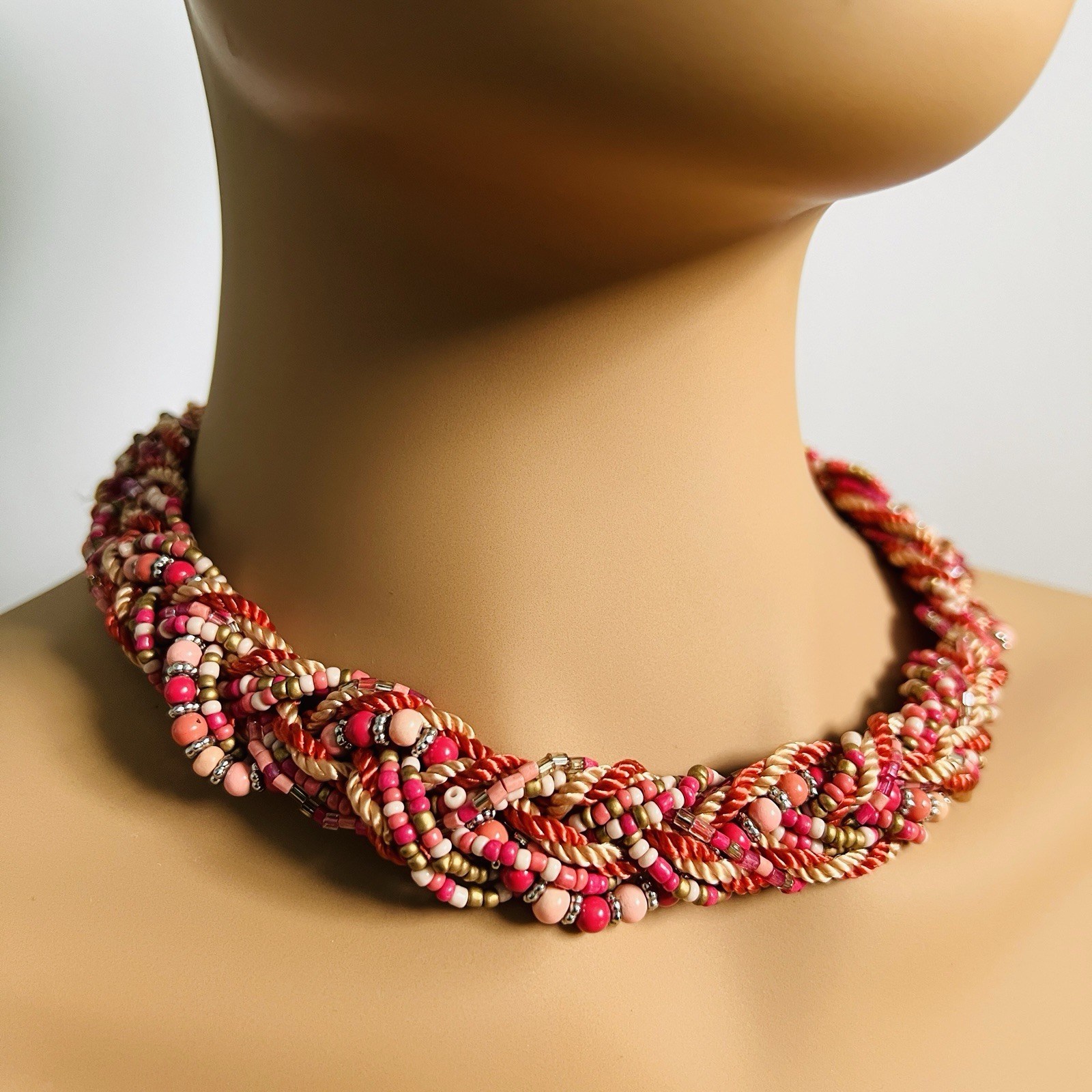 Bold & Vibrant Red and White Multi-Strand Collar Necklace