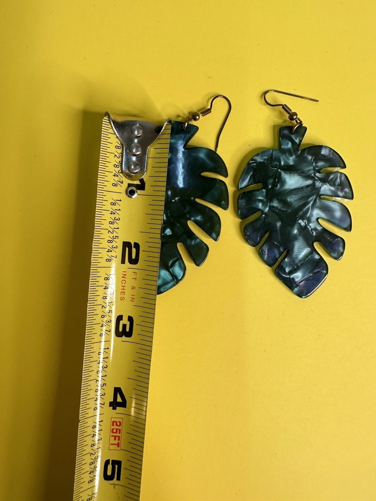 Green Monstera Leaf Earrings Acrylic Palm Plant Drop Dangle Tropical Jewelry