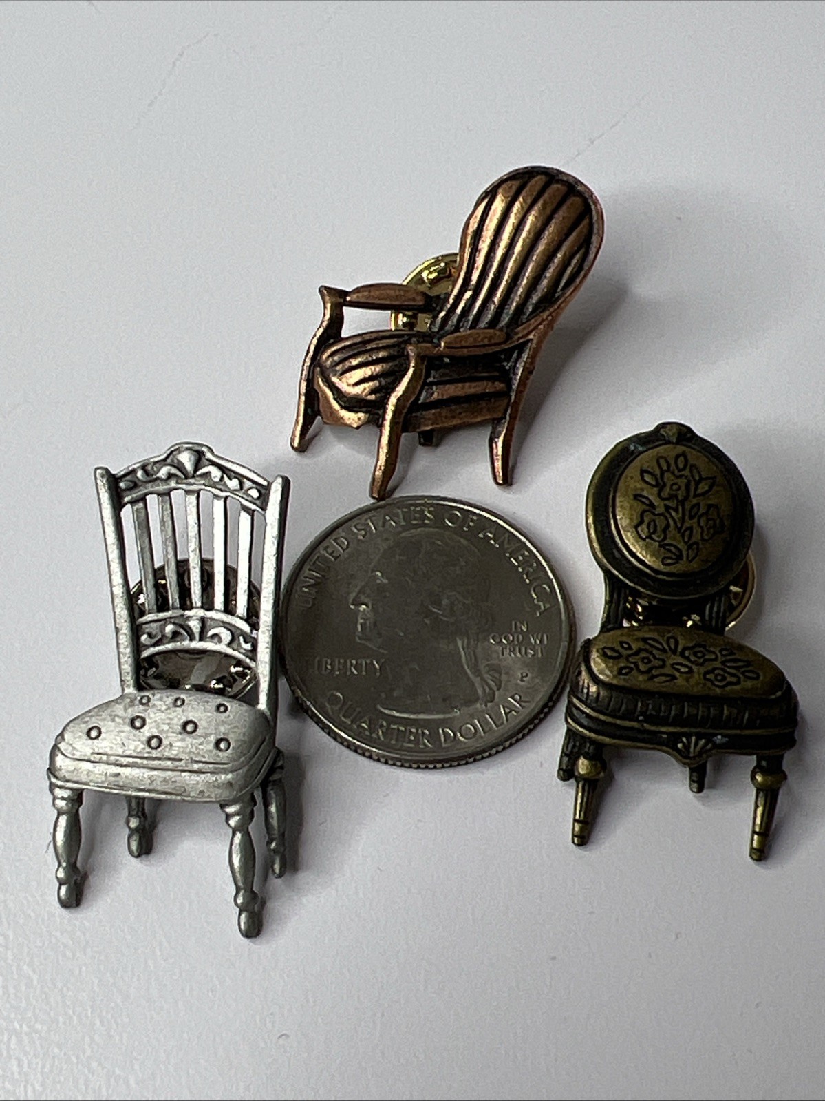 Set Of 3 Vintage JJ Mini Chair Pins Assorted Color & Styles