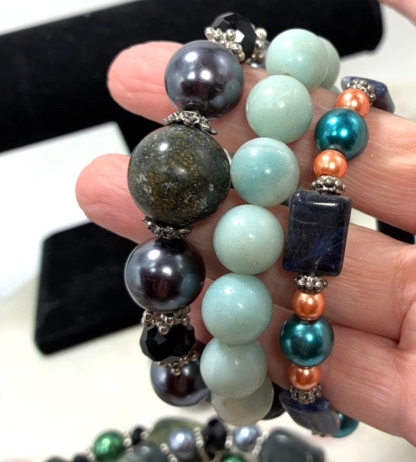 Lot of 10 Handmade Stone Stretch Bracelets Adult Gemstone Beaded Jewelry Set